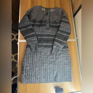 Woolrich Gray Patterned Wool Blend Crewneck Sweater Dress